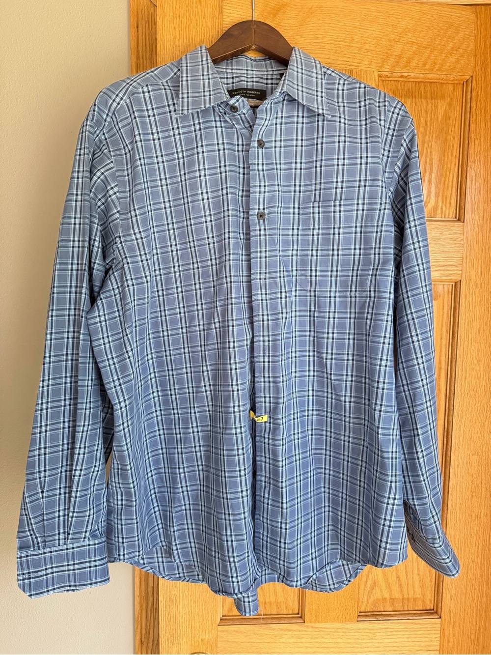 Kenneth Roberts Men’s XL 2X Plaid Button Down Shirt Wrinkle Resistant Blue
